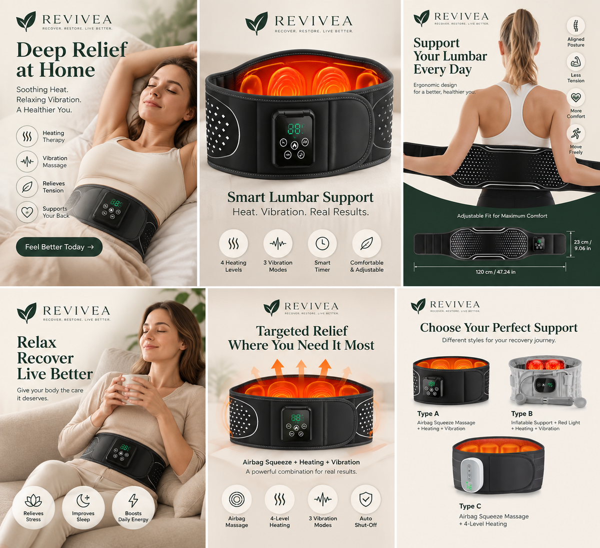 Revivea™ Smart Lumbar Massage Belt – Pro Recovery & Pain Relief